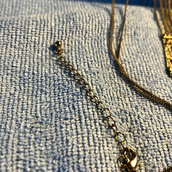 Necklace, brass, orange bead, stone, gold, textured, chain, tassel, and pendant - Picture 4 of 5